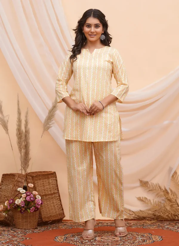Yellow & White Zigzag Print Co-ord Set