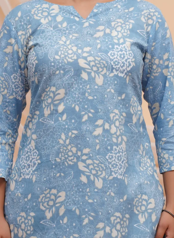 Sky-Blue & Cream Sanganeri Floral Block-Print Co-ord Set - Image 4