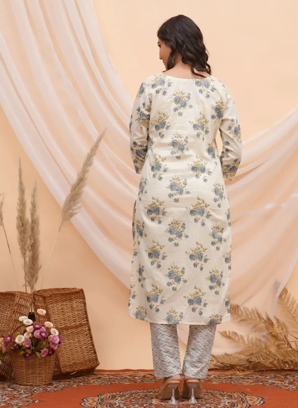 Creamy Off-White Base Print Cotton Two Piece - Image 2
