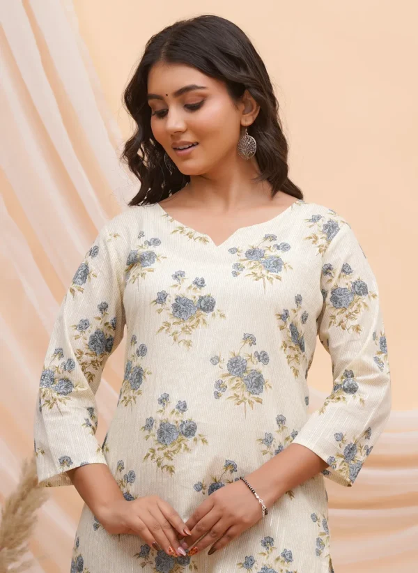 Creamy Off-White Base Print Cotton Two Piece - Image 3