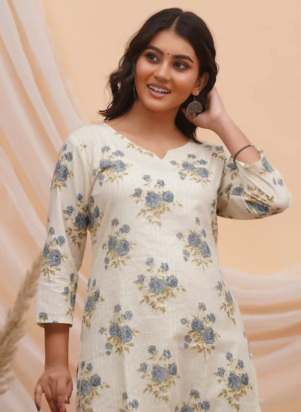 Creamy Off-White Base Print Cotton Two Piece - Image 4