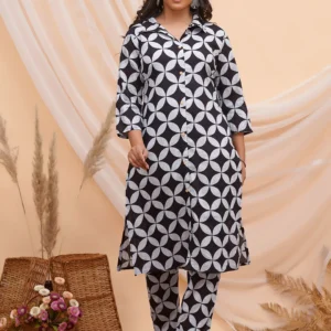 Geo Circle Block Print Style Long Co-ord Set