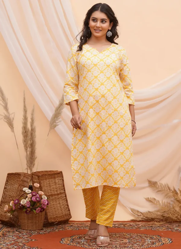 White Floral Motifs Cotton Two Piece