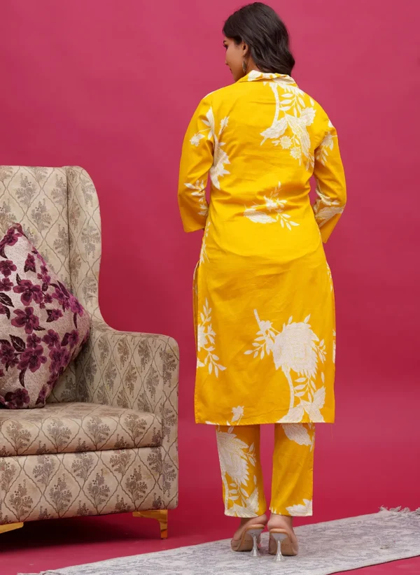 Yellow & White Sanganeri Floral Block-Print Long Co-ord Set - Image 3