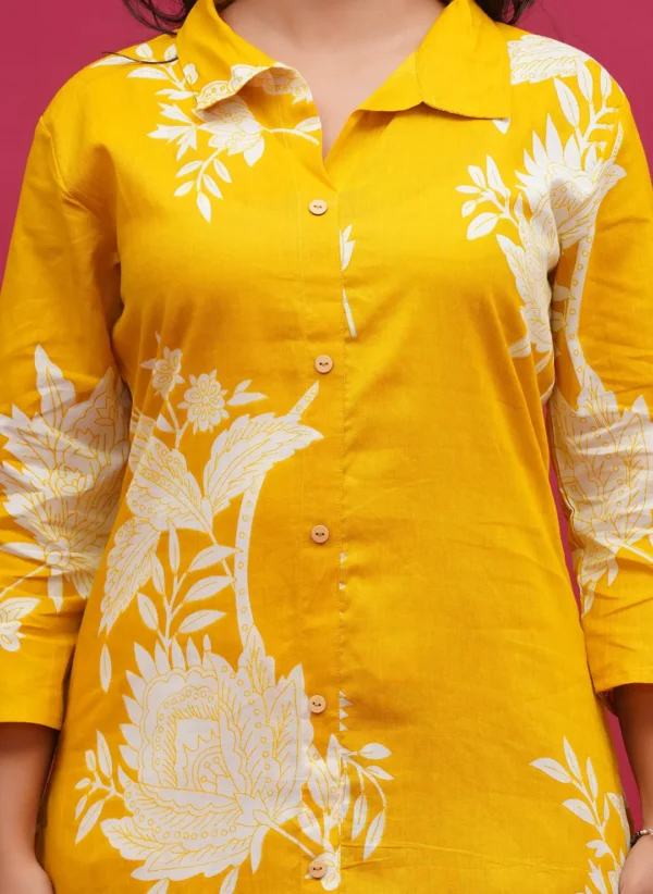 Yellow & White Sanganeri Floral Block-Print Long Co-ord Set - Image 4
