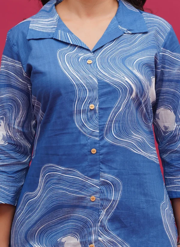 Blue & White Abstract Swirl Print Long Co-ord Set - Image 4