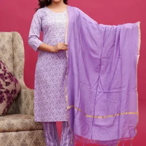 Lavender Jaal Print Cotton Three Piece